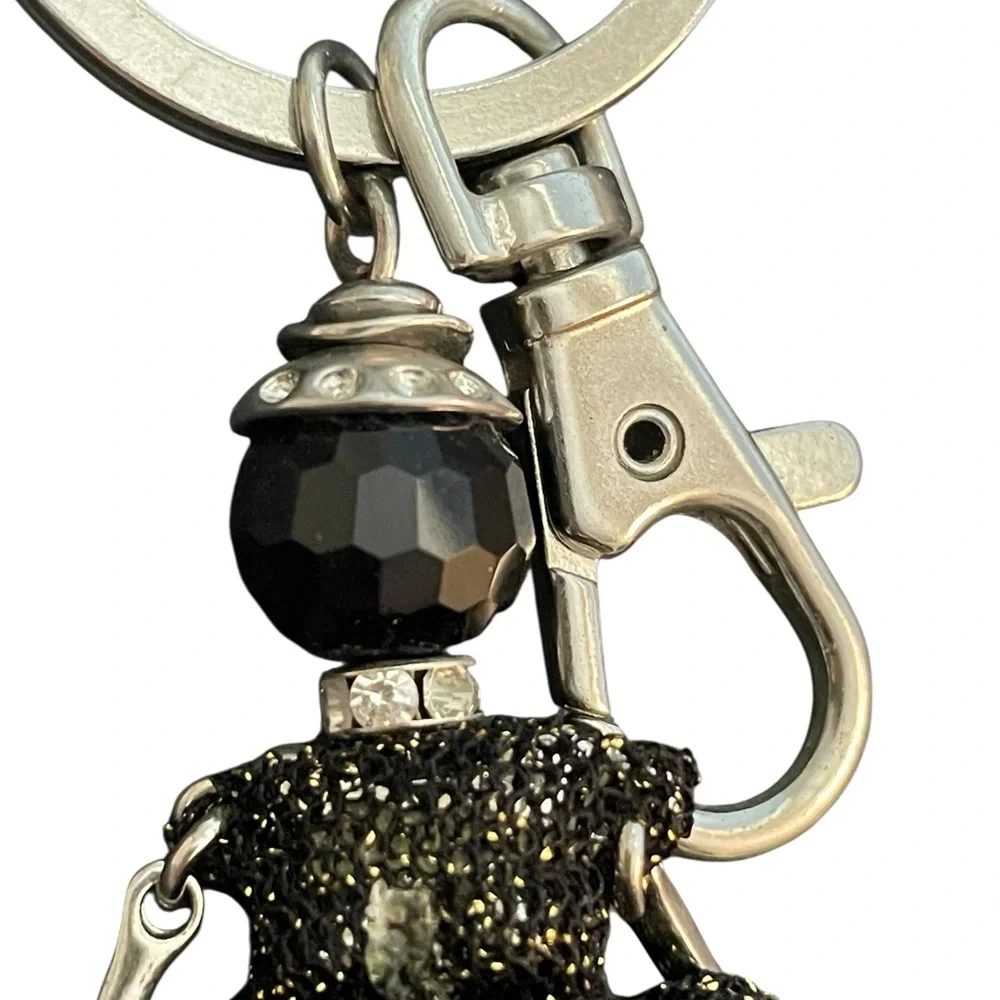Fashion Doll Keychain Charm in Black Glitter, Sparkle Key ring - Picture 6 of 13